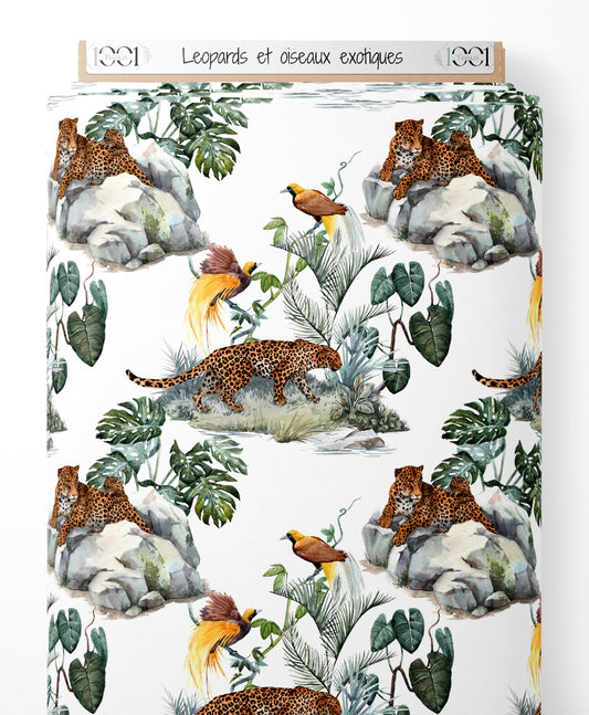 Tissu - Léopards et oiseaux exotiques