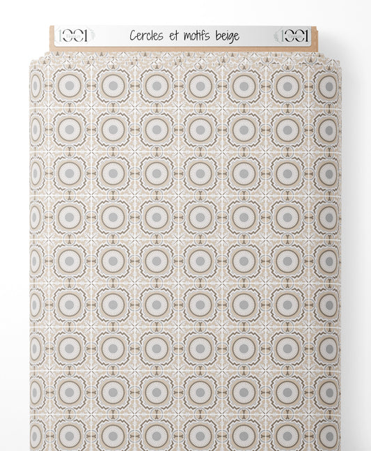 Tissu - Cercles et motifs beige