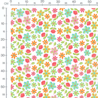 Tissu - Fleurs multicolores et feuilles