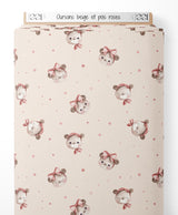 Tissu - Oursons beige et pois roses