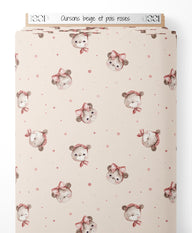 Tissu - Oursons beige et pois roses