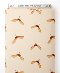 Tissu - Graines ailées brun sur beige