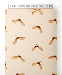 Tissu - Graines ailées brun sur beige