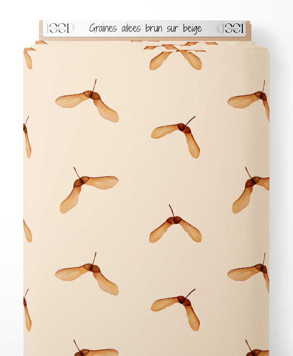 Tissu - Graines ailées brun sur beige