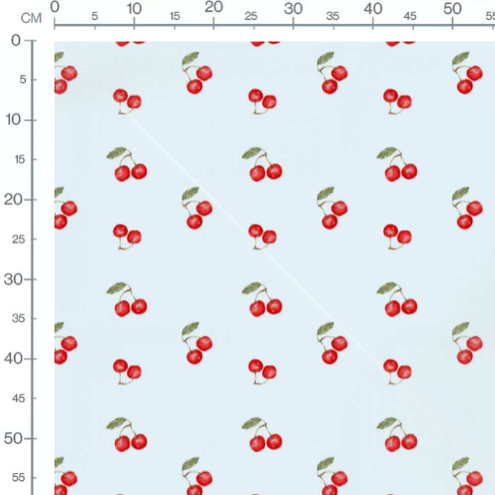 Tissu - Cerises rouges sur fond bleu