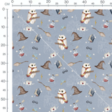 Tissu - Hiboux blancs et châteaux bleus