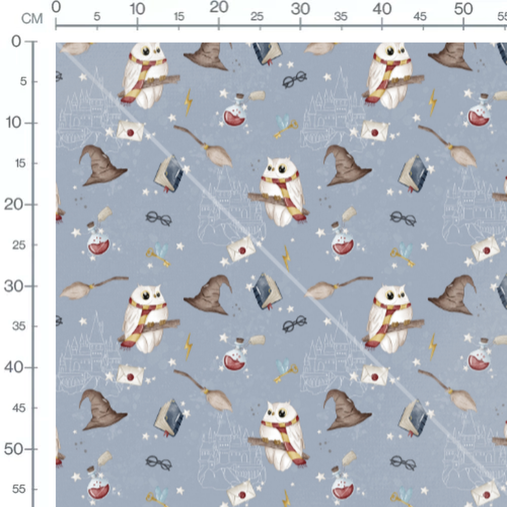 Tissu - Hiboux blancs et châteaux bleus