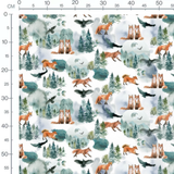 Tissu - Renards et corbeaux aquarelle