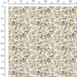 Tissu - Oiseaux bruns et fleurs blanches
