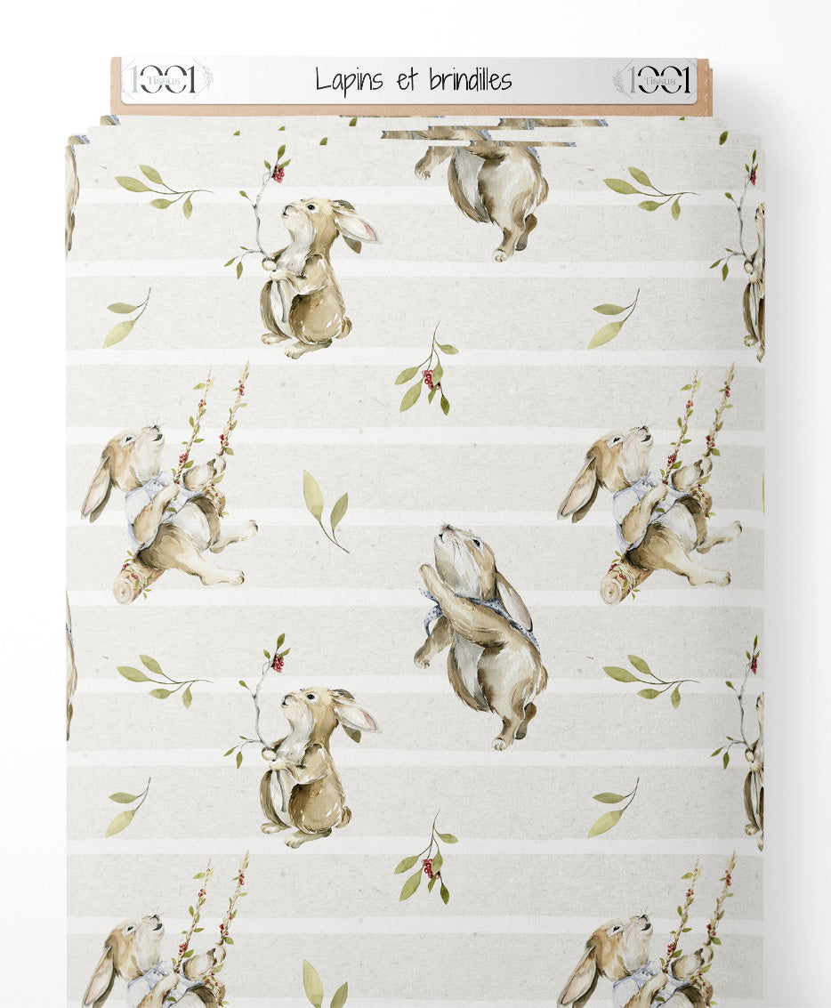 Tissu - Lapins et brindilles