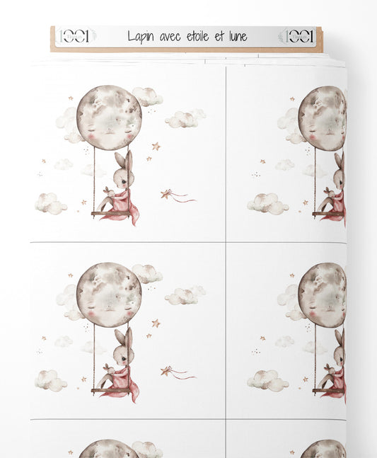 Tissu - Lapin avec étoile et lune