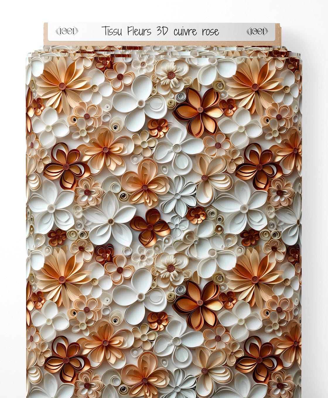 Tissu - Fleurs 3D cuivre rose