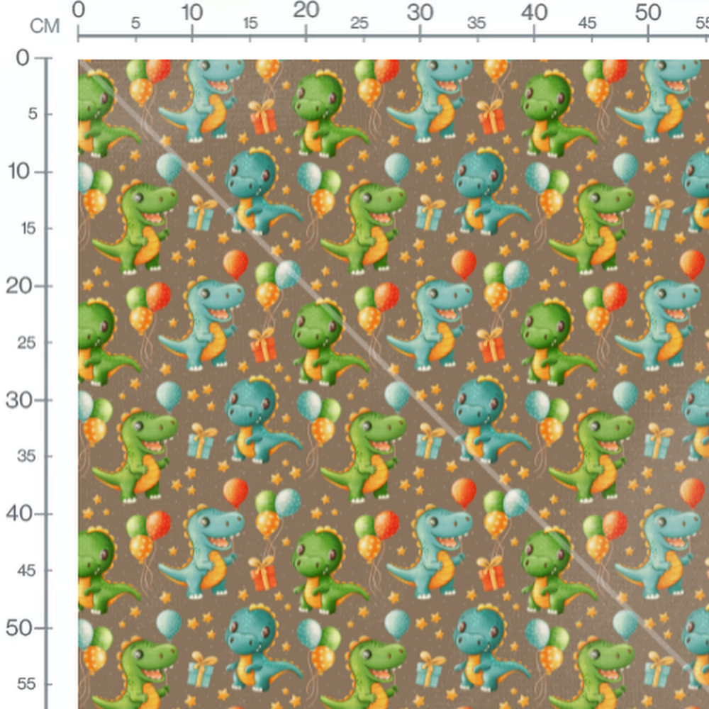 Tissu - Dinosaures et ballons bruns