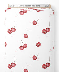 Tissu - Cerises aquarelle fond blanc
