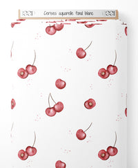 Tissu - Cerises aquarelle fond blanc