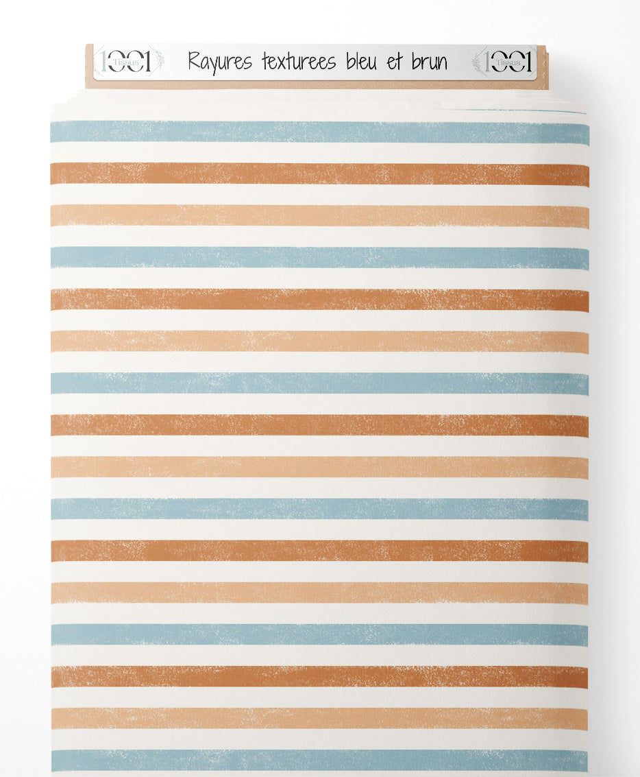 Tissu - Rayures texturées bleu et brun