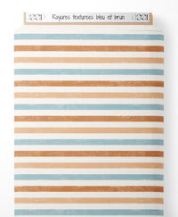 Tissu - Rayures texturées bleu et brun