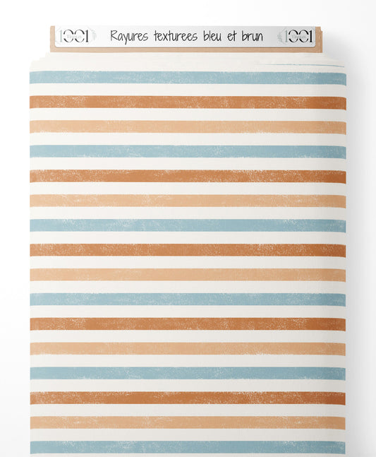 Tissu - Rayures texturées bleu et brun
