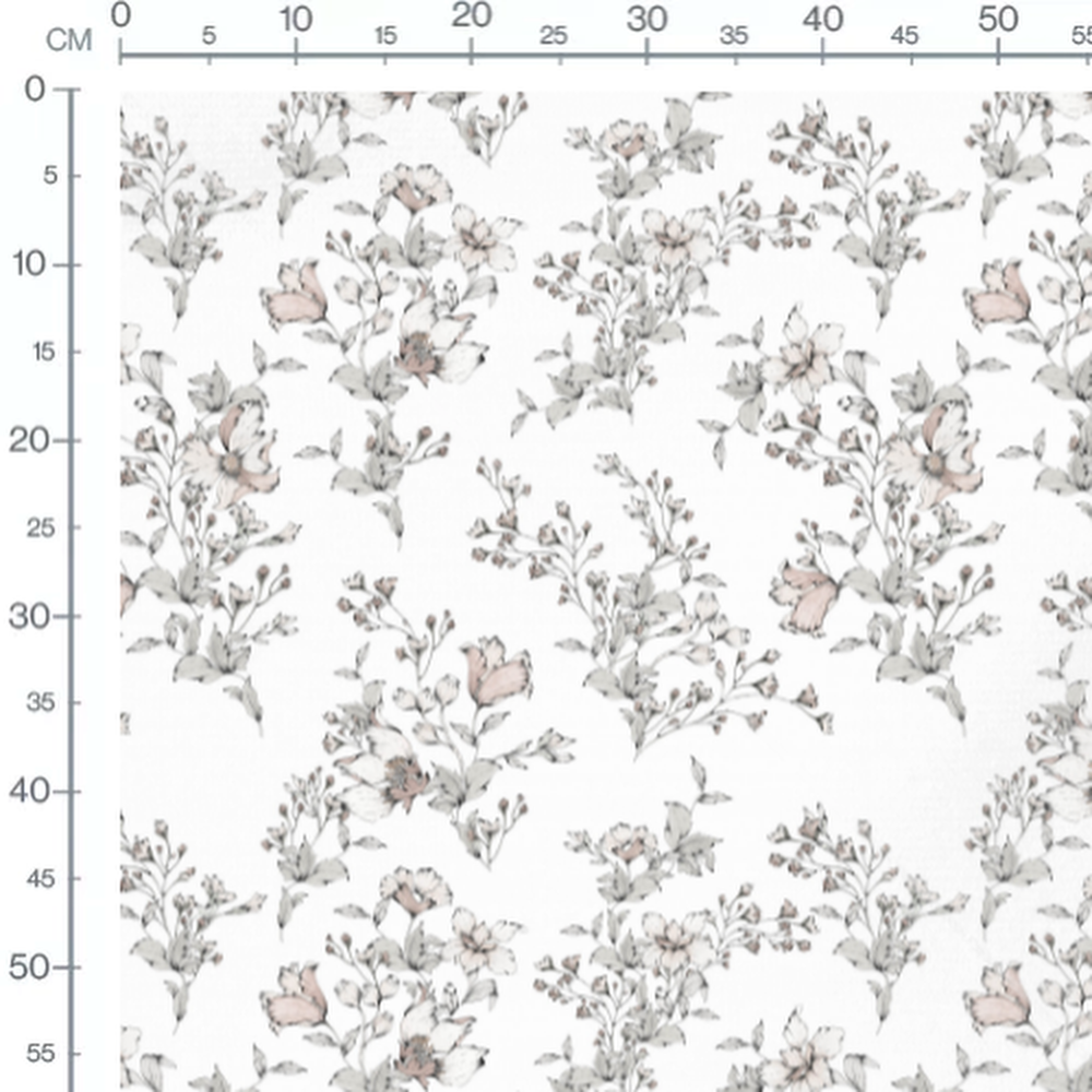 Tissu - Fleurs pastel rose et gris