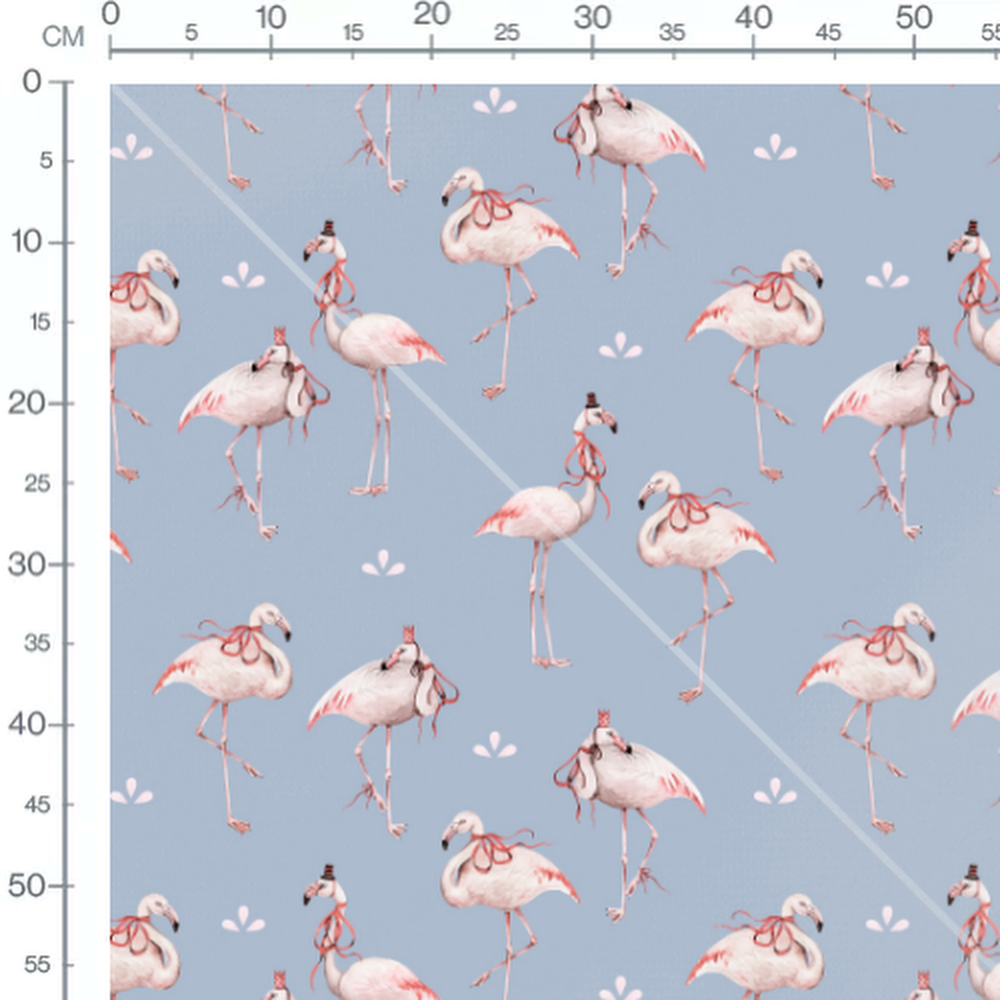 Tissu - Flamants roses chapeaux bleu