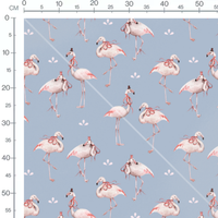 Tissu - Flamants roses chapeaux bleu