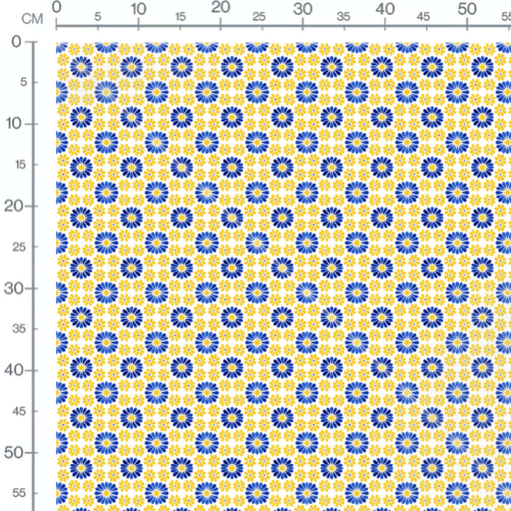 Tissu - Fleurs alternées bleues et jaunes