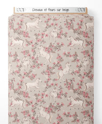 Tissu - Chevaux et fleurs sur beige