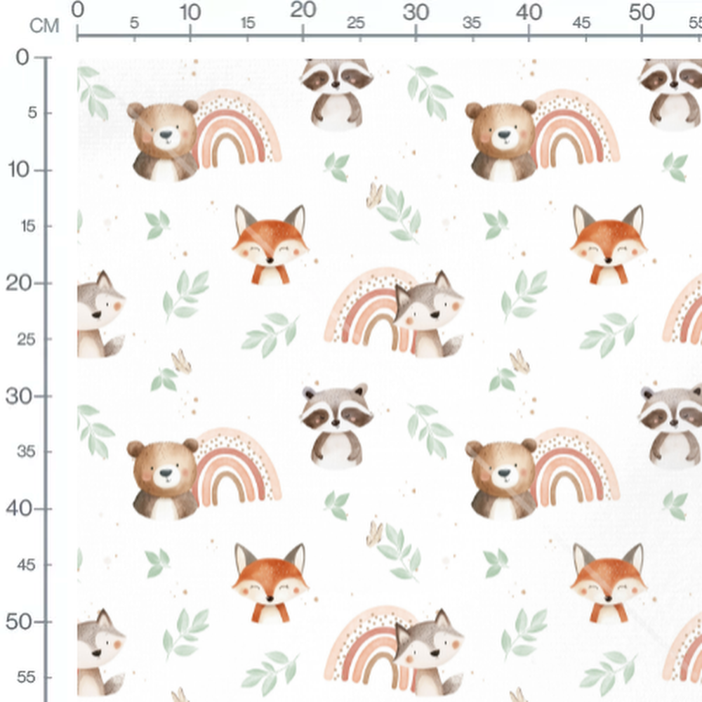 Tissu - Ours et renards pastel