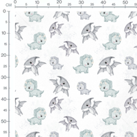 Tissu - Dinosaures et dragons gris