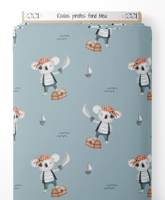 Tissu - Koalas pirates sur fond bleu