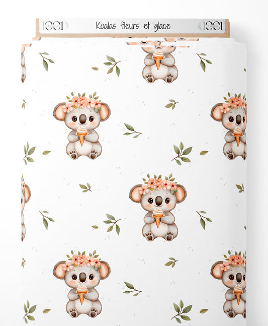 Tissu - Koalas fleurs et glace