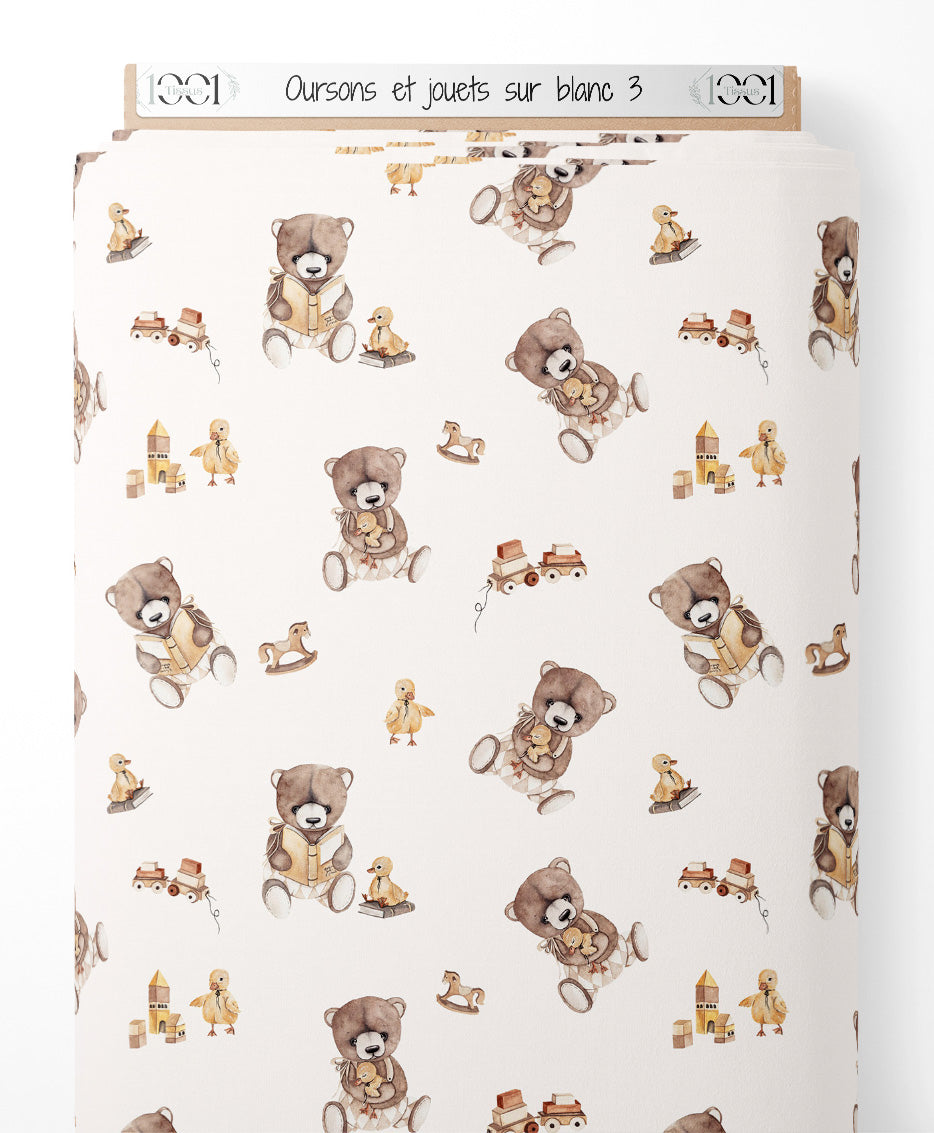 Tissu - Oursons et jouets sur blanc 3