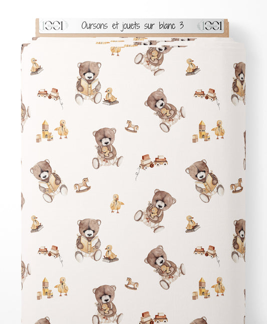 Tissu - Oursons et jouets sur blanc 3