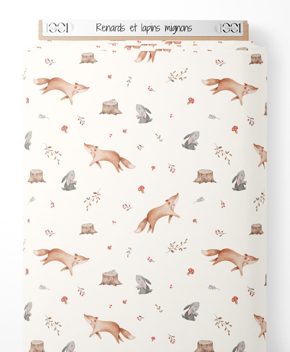 Tissu - Renards et lapins mignons