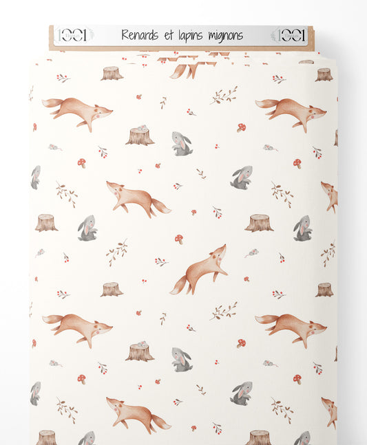 Tissu - Renards et lapins mignons