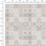 Tissu - Carreaux floraux beige et gris 3