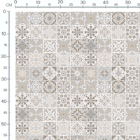 Tissu - Carreaux floraux beige et gris 3
