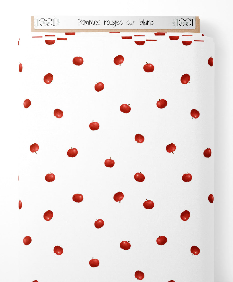 Tissu - Pommes rouges sur blanc