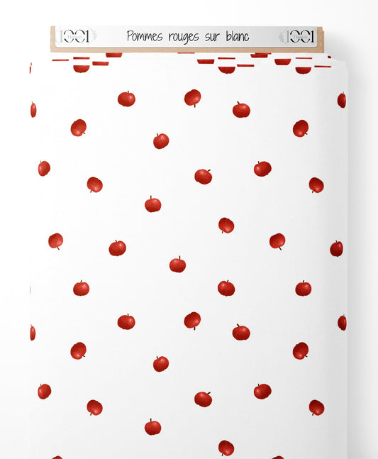 Tissu - Pommes rouges sur blanc