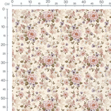 Tissu - Fleurs roses et violettes crème