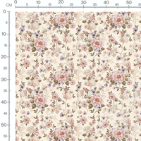 Tissu - Fleurs roses et violettes crème