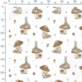 Tissu - Lapins ailés sur champignons bruns