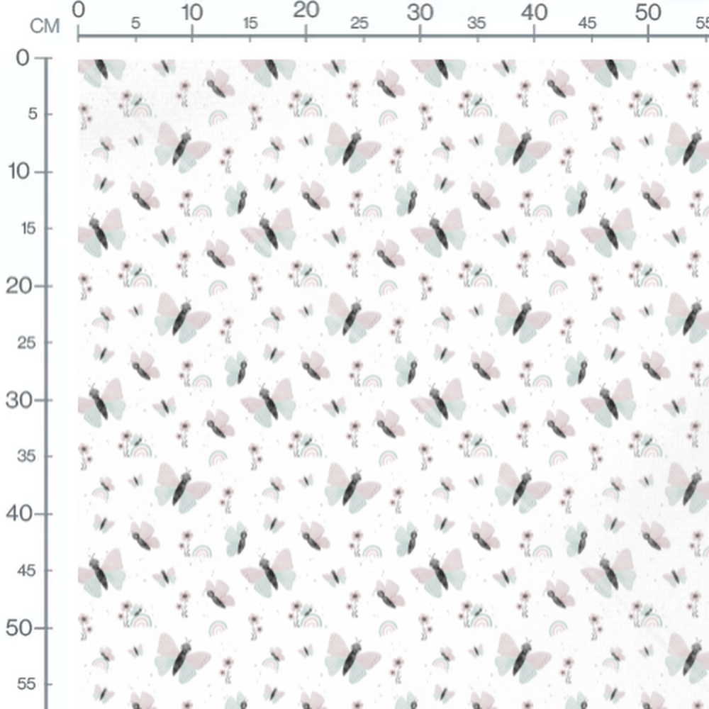Tissu - Papillons roses et bleus ludiques