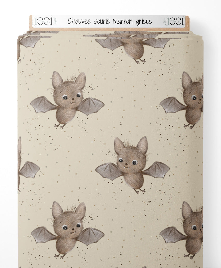 Tissu - Chauves-souris marron grises