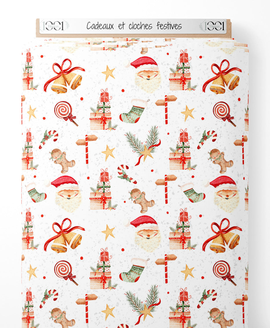 Tissu - Cadeaux et cloches festives