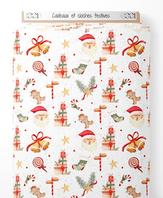 Tissu - Cadeaux et cloches festives