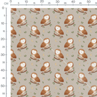 Tissu - Chouettes sur beige étoilé