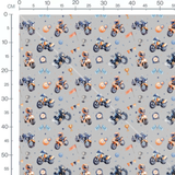 Tissu - Motos orange et bleues gris