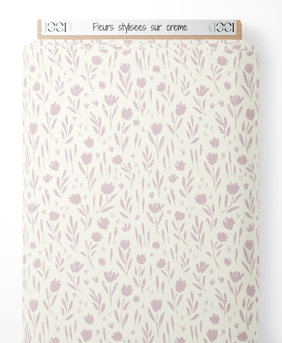 Tissu - Fleurs stylisées sur crème