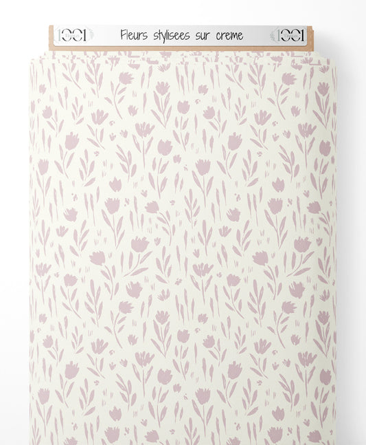 Tissu - Fleurs stylisées sur crème